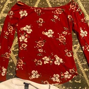 RED fitted floral print top